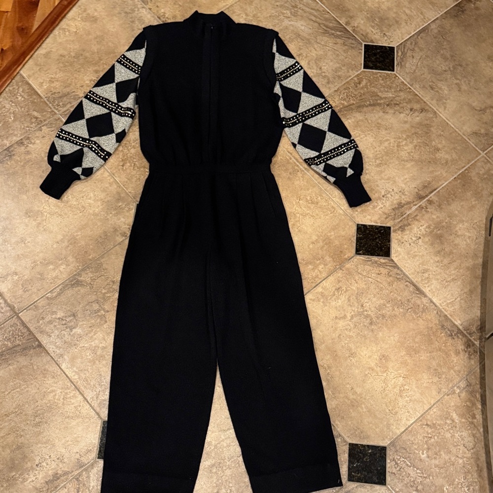 Roberta Bridal Black and Gray Patterned Jumpsuit